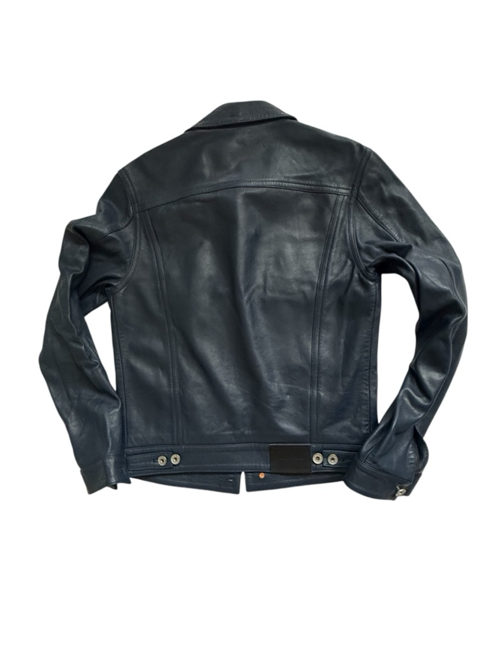 Purple Brand Luxury Navy Trucker/Bomber Jacket 100% Lamb Leather Men’s Sz S - Picture 2 of 11